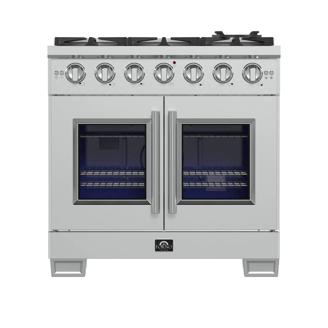 Forno Capriasca 36-Inch Freestanding French Door Gas Range, 6 Burners, Convection Oven, Energy Efficient FORNO