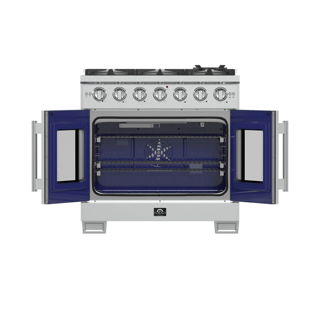 Forno Capriasca 36-Inch Freestanding French Door Gas Range, 6 Burners, Convection Oven, Energy Efficient FORNO