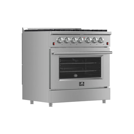 Forno Galiano 36-Inch Freestanding Gas Range, Stainless Steel, 6 Burners, Energy Efficient FORNO