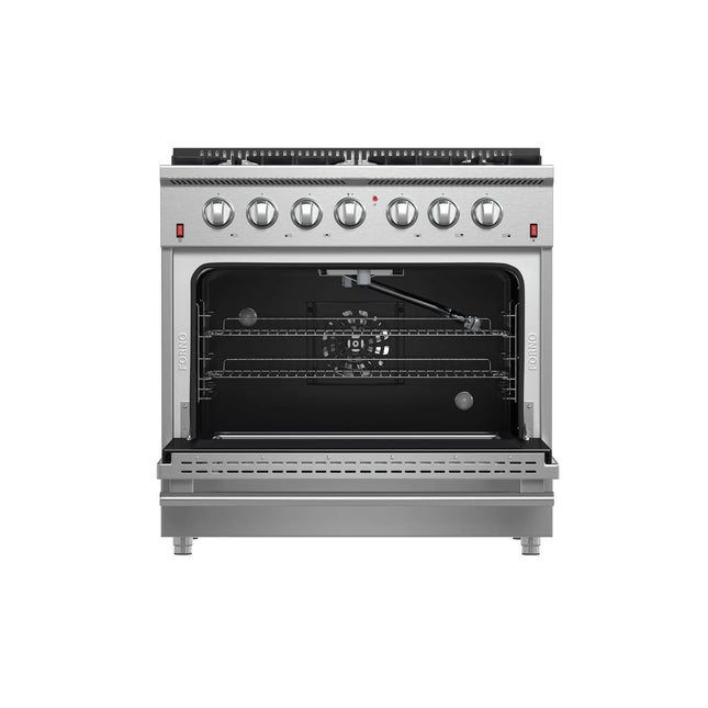Forno Galiano 36-Inch Freestanding Gas Range, Stainless Steel, 6 Burners, Energy Efficient FORNO