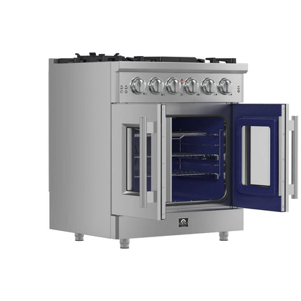 Forno Massimo 30-Inch Freestanding French Door Gas Range, 4 Burners, Convection Oven, Energy Efficient FORNO