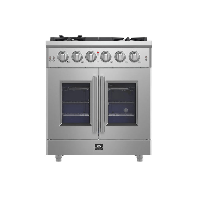 Forno Massimo 30-Inch Freestanding French Door Gas Range, 4 Burners, Convection Oven, Energy Efficient FORNO