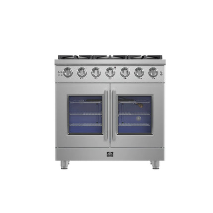 Forno Massimo 36-Inch Freestanding French Door Gas Range, 6 Burners, Convection Oven, Energy Efficient FORNO