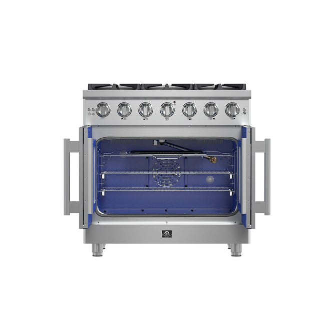 Forno Massimo 36-Inch Freestanding French Door Gas Range, 6 Burners, Convection Oven, Energy Efficient FORNO