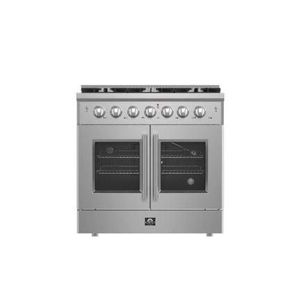 Forno Galiano 36-Inch Freestanding French Door Gas Range, 6 Burners, Convection Oven, Energy Efficient FORNO