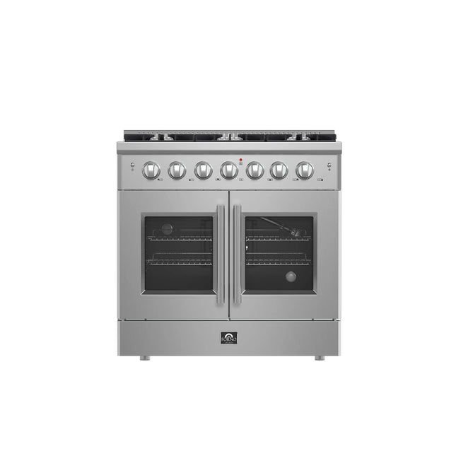 Forno Galiano 36-Inch Freestanding French Door Gas Range, 6 Burners, Convection Oven, Energy Efficient FORNO