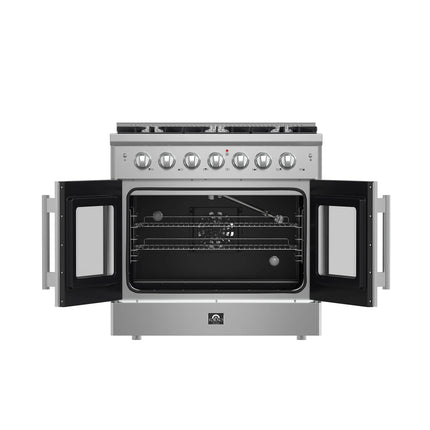 Forno Galiano 36-Inch Freestanding French Door Gas Range, 6 Burners, Convection Oven, Energy Efficient FORNO