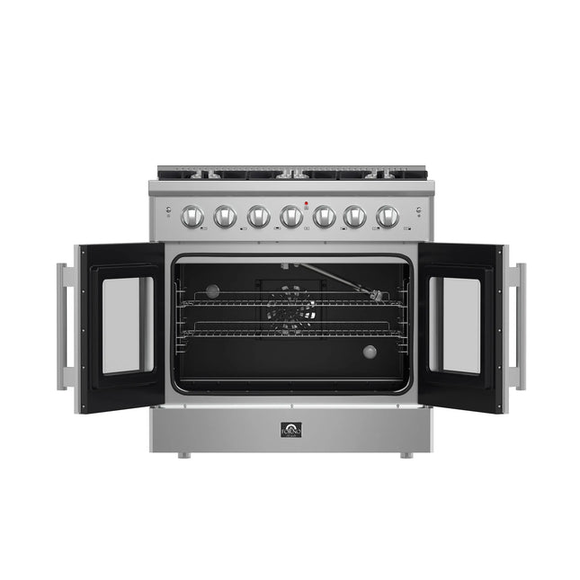 Forno Galiano 36-Inch Freestanding French Door Gas Range, 6 Burners, Convection Oven, Energy Efficient FORNO