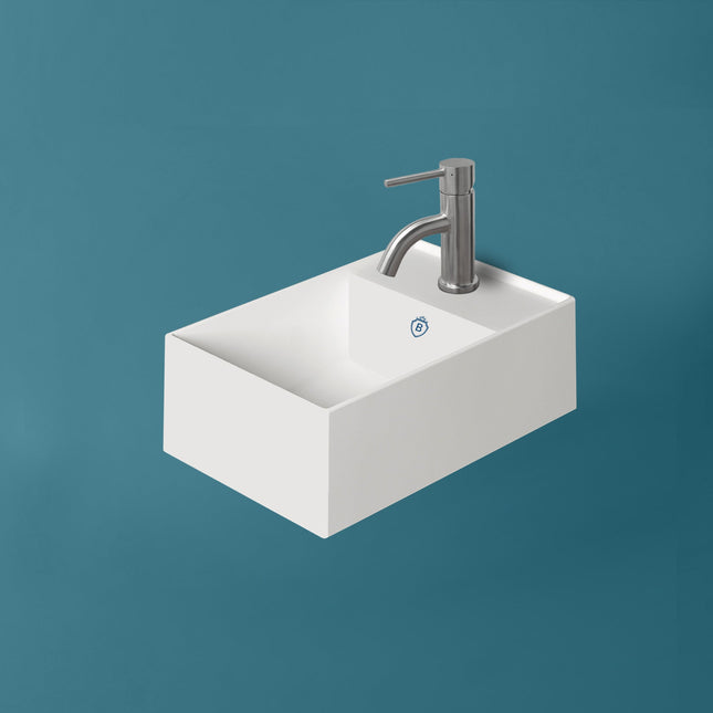 Whitehaus Britannia Rectangular Wall Mount Basin With Right Single Hole Drill - B-AG40 Whitehaus