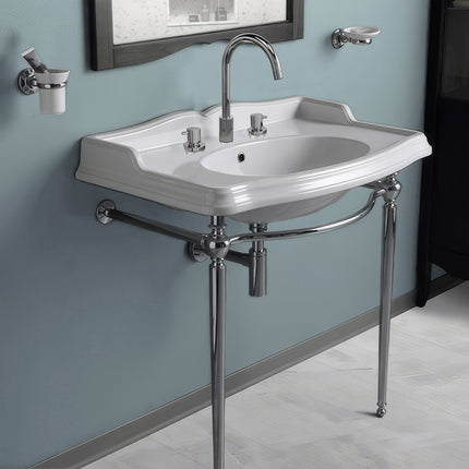 Whitehaus Britannia Large Rectangular Sink Console With Front Towel Bar And Widespread Faucet Hole Drill - B-AR864-ARCG1-3 Whitehaus