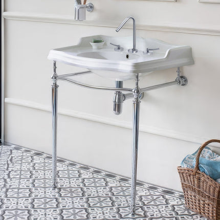 Whitehaus Britannia Large Rectangular Sink Console With Front Towel Bar And Widespread Faucet Hole Drill - B-AR864-ARCG1-3 Whitehaus