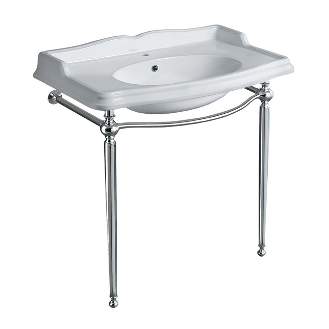 Whitehaus Britannia Large Rectangular Sink Console With Front Towel Bar And Single Faucet Hole Drill - B-AR864-ARCG1 Whitehaus