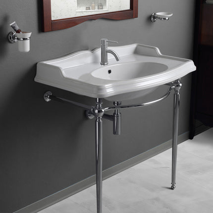 Whitehaus Britannia Large Rectangular Sink Console With Front Towel Bar And Single Faucet Hole Drill - B-AR864-ARCG1 Whitehaus
