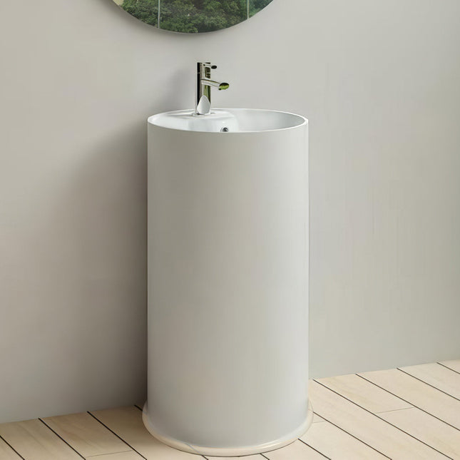 Whitehaus Britannia Freestanding Cylindrical Shaped Bathroom Basin With Single Faucet Hole Drill - B-GTE Whitehaus