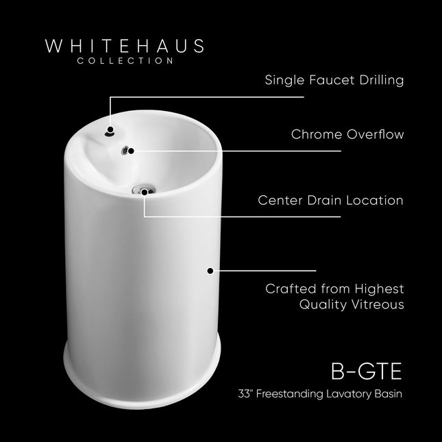 Whitehaus Britannia Freestanding Cylindrical Shaped Bathroom Basin With Single Faucet Hole Drill - B-GTE Whitehaus
