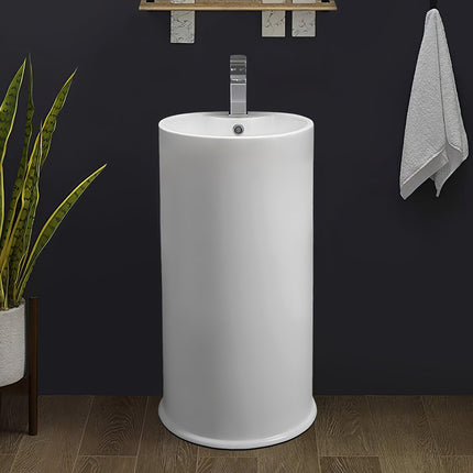 Whitehaus Britannia Freestanding Cylindrical Shaped Bathroom Basin With Single Faucet Hole Drill - B-GTE Whitehaus