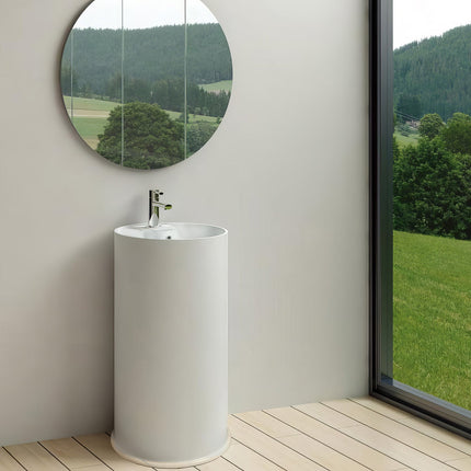 Whitehaus Britannia Freestanding Cylindrical Shaped Bathroom Basin With Single Faucet Hole Drill - B-GTE Whitehaus