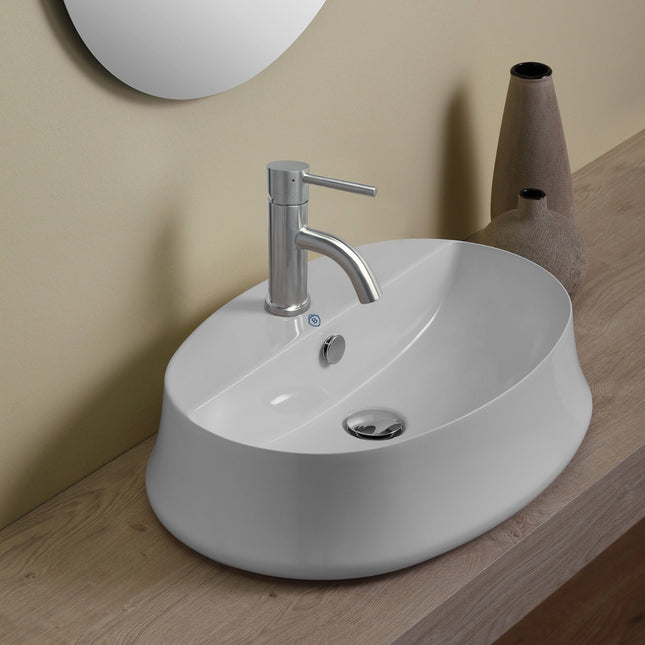 Whitehaus Britannia Oval Above Mount Basin With Single Faucet Hole Drill - B-SH05 Whitehaus