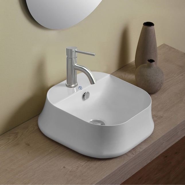 Whitehaus Britannia Square Above Mount Basin With Single Faucet Hole Drill - B-SH07 Whitehaus