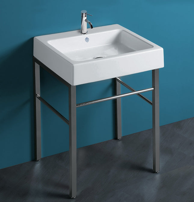 Whitehaus Britannia Rectangular Sink Console With Front Towel Bar And Single Faucet Hole Drill - B-U60-DUCG1-A06-1 Whitehaus