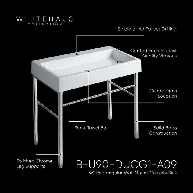 Whitehaus Britannia Large Rectangular Sink Console With Front Towel Bar And Single Faucet Hole Drill - B-U90-DUCG1-A09-1 Whitehaus
