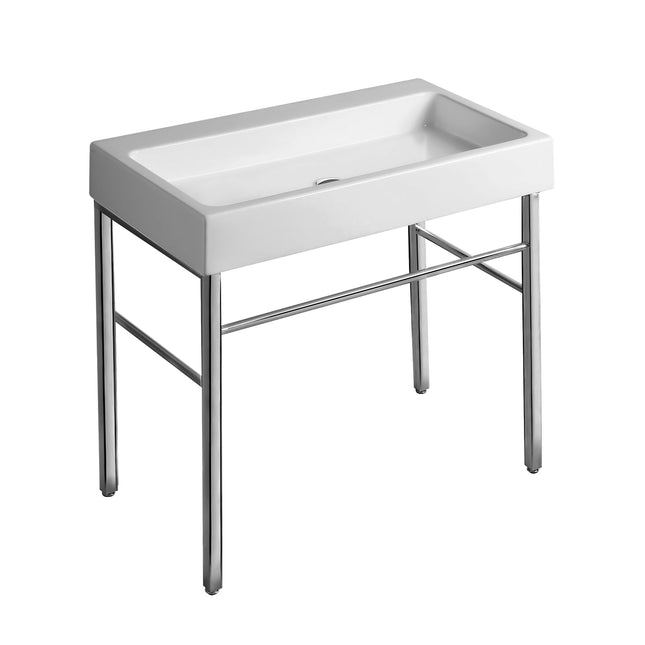 Whitehaus Britannia Large Rectangular Sink Console With Front Towel Bar And No Hole Drill - B-U90-DUCG1-A09 Whitehaus