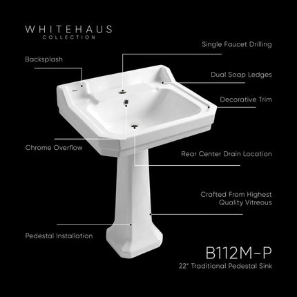 Whitehaus Isabella Collection Traditional Pedestal With Integrated Large Rectangular Bowl - B112M-P Whitehaus