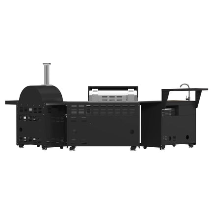 Forno All’Aperto 87,600 BTU Outdoor Kitchen, 4 Burners, Infrared Burners, Side Burner, Black Sintered Stone Countertops, Gas Pizza Oven, Sink Module, Bar & Beverage Center FORNO