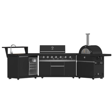 Forno All’Aperto 87,600 BTU Outdoor Kitchen, 4 Burners, Infrared Burners, Side Burner, Black Sintered Stone Countertops, Gas Pizza Oven, Sink Module, Bar & Beverage Center FORNO