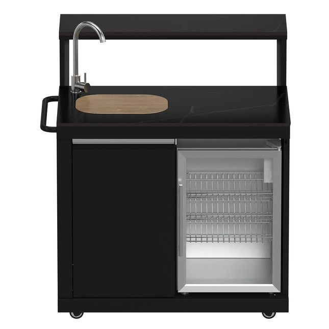 Forno All’Aperto 99,600 BTU Outdoor Kitchen, 5 Burners, Infrared Burners, Side Burner, Black Sintered Stone Countertops, Gas Pizza Oven, Sink Module, Bar & Beverage Center FORNO