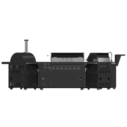 Forno All’Aperto 99,600 BTU Outdoor Kitchen, 5 Burners, Infrared Burners, Side Burner, Black Sintered Stone Countertops, Gas Pizza Oven, Sink Module, Bar & Beverage Center FORNO