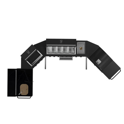 Forno All’Aperto 99,600 BTU Outdoor Kitchen, 5 Burners, Infrared Burners, Side Burner, Black Sintered Stone Countertops, Gas Pizza Oven, Sink Module, Bar & Beverage Center FORNO