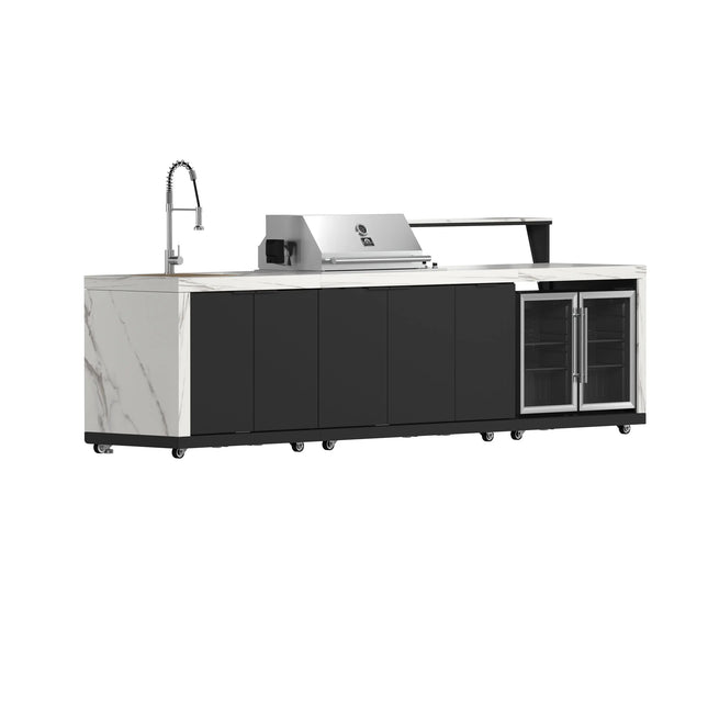 Forno Rimini Outdoor Kitchen: 30" BBQ 62,600 BTU, 4.8 cu.ft. Refrigerators, White Countertops FORNO