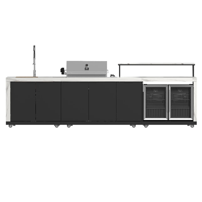 Forno Rimini Outdoor Kitchen: 30" BBQ 62,600 BTU, 4.8 cu.ft. Refrigerators, White Countertops FORNO