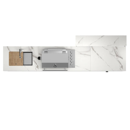 Forno Rimini Outdoor Kitchen: 30" BBQ 62,600 BTU, 4.8 cu.ft. Refrigerators, White Countertops FORNO
