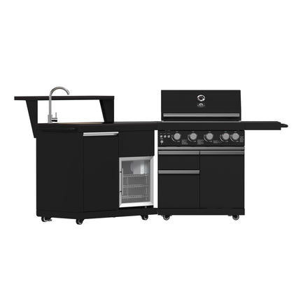 Forno All’Aperto 62,600 BTU BBQ, 3 Stainless Steel Burners, Infrared Burners, Sink Module, Black Sintered Stone Countertops, Bar and Beverage Center FORNO