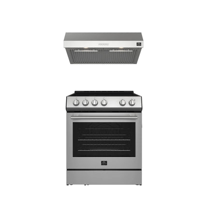 FORNO Premium 2-Piece Kitchen Bundle - Leonardo Espresso 30" Stainless Steel Range, 30" Stainless Steel Range Hood - FBDL-002-01US FORNO