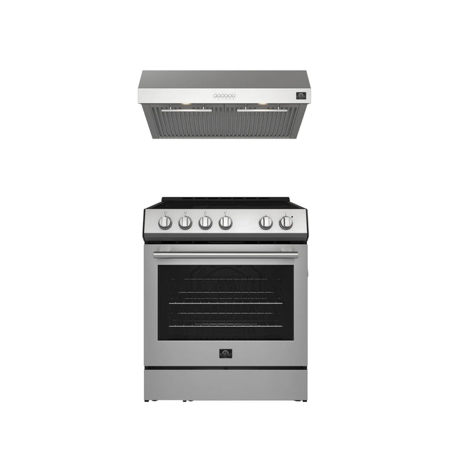 FORNO Premium 2-Piece Kitchen Bundle - Leonardo Espresso 30" Stainless Steel Range, 30" Stainless Steel Range Hood - FBDL-002-01US FORNO