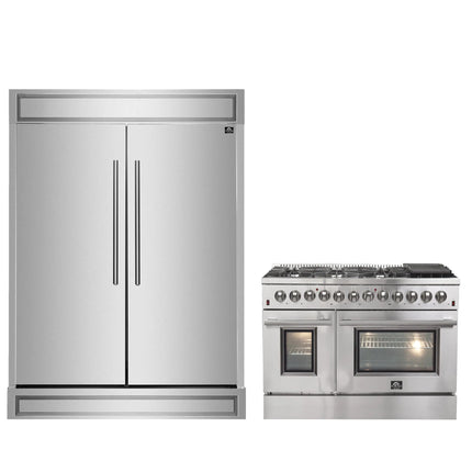 FORNO Premium 2-Piece Kitchen Bundle - Galiano 48" Stainless Steel Dual Fuel Range, Forno Maderno 2-28 " Wide Units with Decorative Trim - FBDL-017-03CAUS Forno vendors US