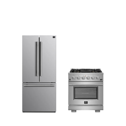 FORNO Premium 2-Piece Kitchen Bundle - Capriasca 30" Stainless Steel Range, Forno Gallipoli 30" French Door Refrigerator with Bottom Freezer 17.5 cu. ft Capacity - FBDL-019-01CAUS FORNO