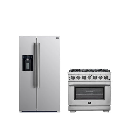 FORNO Premium 2-Piece Kitchen Bundle -Capriasca 36" Stainless Steel Range, Forno Salerno 36" Side by Side Stainless Steel Refrigerator 20 cu.ft - FBDL-019-02CAUS FORNO