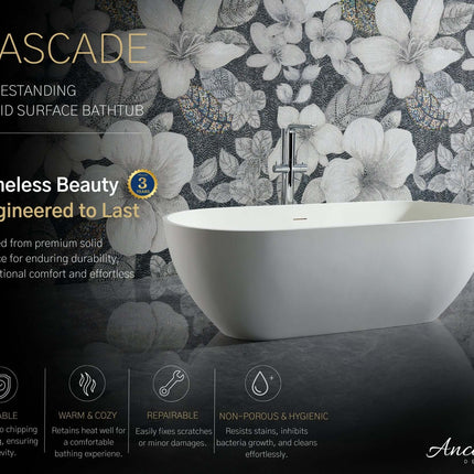Cascade 69 ” Freestanding Solid Surface Bathtub Ancerre Designs