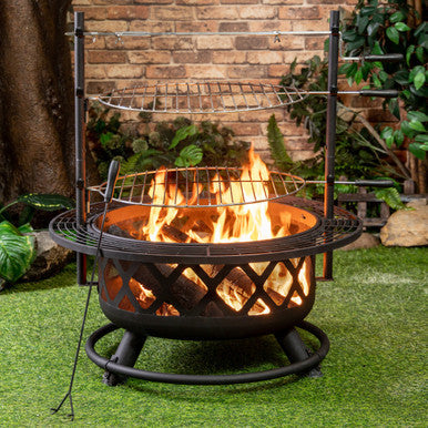 Deko Living 33 Inch Diameter Outdoor Steel Woodburning Fire Pit Grill & Rotisserie - COB10505 Deko Living