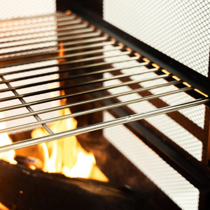 Deko Living 26" Square Outdoor Steel Woodburning Fireplace with Cooking Grill & Log Storage Compartment - COB10507 Deko Living