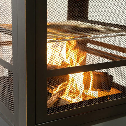 Deko Living 26" Square Outdoor Steel Woodburning Fireplace with Cooking Grill & Log Storage Compartment - COB10507 Deko Living