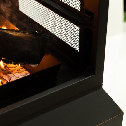 Deko Living 26" Square Outdoor Steel Woodburning Fireplace with Cooking Grill & Log Storage Compartment - COB10507 Deko Living