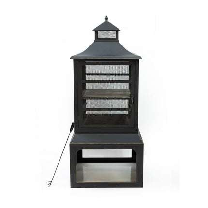 Deko Living 26" Square Outdoor Steel Woodburning Fireplace with Cooking Grill & Log Storage Compartment - COB10507 Deko Living