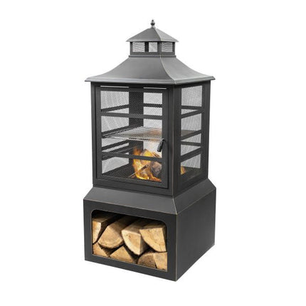 Deko Living 26" Square Outdoor Steel Woodburning Fireplace with Cooking Grill & Log Storage Compartment - COB10507 Deko Living