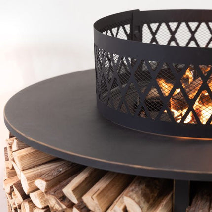 Deko Living 38 Inch Diameter Outdoor Steel Woodburning  Fire Pit with Log Storage - COB10509 Deko Living
