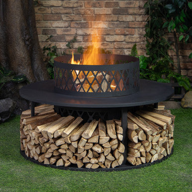 Deko Living 38 Inch Diameter Outdoor Steel Woodburning  Fire Pit with Log Storage - COB10509 Deko Living